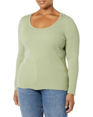 Amazon Essentials Maglione a maniche lunghe elasticizzato con scollo rotondo e spessore sottile - Verde