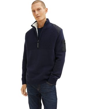Tom Tailor Strickpullover Troyer mit Teddyfell 1033531 - Blau