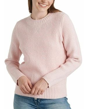 Lucky Brand Crew Neck Waffle Knit Sweater - Pink