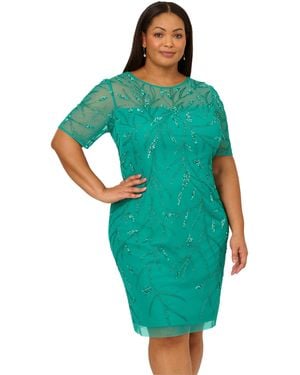 Adrianna Papell Plus Size Beaded Cocktail Dress - Green