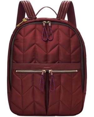 Fossil Tess Recycled Fabric Laptop Backpack Purse Handbag - Red