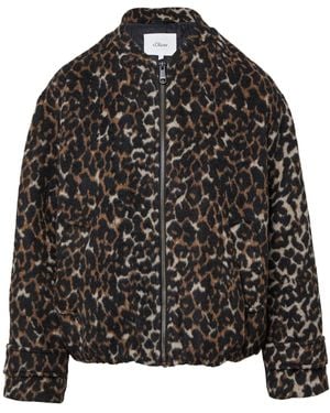 S.oliver Wollmix-Blouson mit gerafftem Saum und Leo-Print Sandstein L - Schwarz
