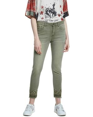 Desigual Oneil Khaki Skinny Embroidered Sequin Ankle Grazer Jeans 36 - Green