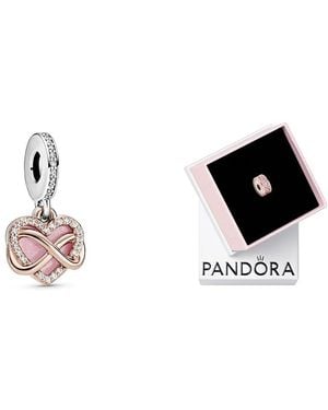 PANDORA ROSE Charm Anhänger Herz Funkelndes Unendlichkeitsherz 788878C01 Rosafarbener Pavé Clip in 14 Karat rosévergoldeter - Mehrfarbig