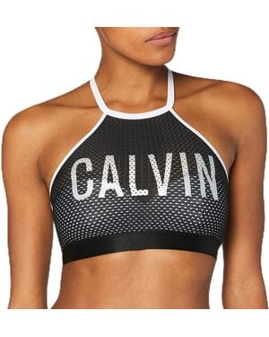 Calvin Klein Mesh High Neck Crop Top Bikini Bovendeel - Zwart