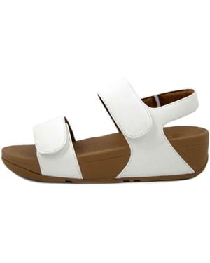 Fitflop Fv8194 White Leather Strap Low Wedge Sandals - Black