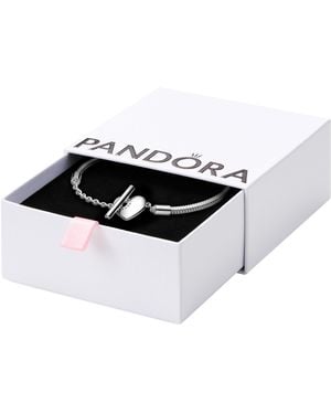 PANDORA Icons Pulsera con cadena de serpiente de plata de ley con cierre de barra en T y corazón - Negro