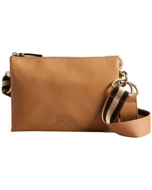 Ted Baker Leder Umhängetasche Schultertasche Darceyy Branded Webbing Leather Crossbody Bag Taupe hellbraun - Schwarz