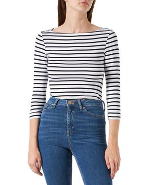 Amazon Essentials T-Shirt con Scollo a Barchetta con ica a 3/4 Aderente Donna - Blu