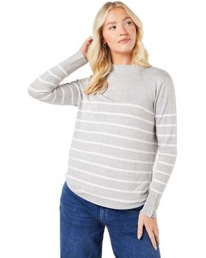 Dorothy Perkins Stripe Funnel Neck Button Cuff Longline Jumper - White