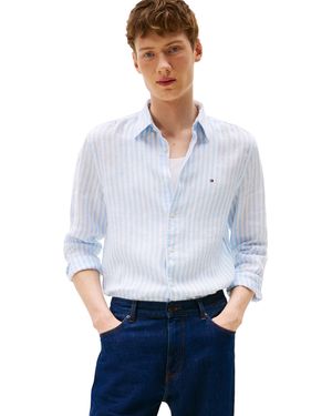 Tommy Hilfiger Long Sleeve Casual Linen Button Down Shirts In Regular Fit - White