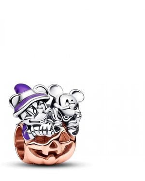 PANDORA Disney Mickey And Minnie Pumpkin Sterling Silver And 14k Rose Gold-plated Charm With Glittery Black - White
