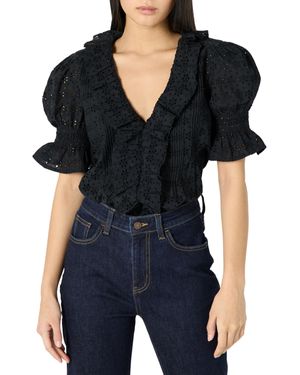 The Drop 's Lenai Pintuck Eyelet Blouse - Black