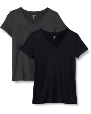 Amazon Essentials T-Shirt con Scollo a v a iche Corte Elasticizzata Tecnica Donna - Nero