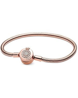 PANDORA Signature Bracciale con corona brillante in maglia snake placcato in oro rosa 14 carati con zirconi cubici trasparenti - Marrone