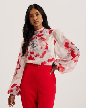 Ted Baker S Wmb-ladon-tie Neck Long Sleeve Blouse - Red