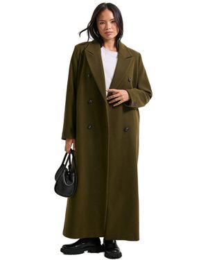 Dorothy Perkins Maxi Length Double Breasted Coat - Green