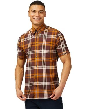 Ben Sherman Big Size Block Check Short Sleeve Shirt For In Wine - Brown