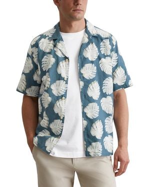 Marc O' Polo Marc OߴPolo Kurzarmhemd aus Leinen-Baumwoll-Mix mit Allover-Print - Blau