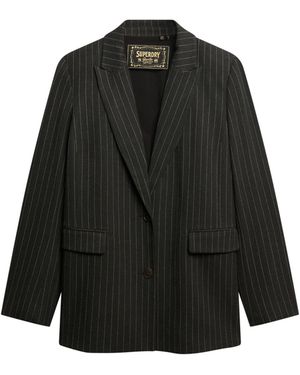 Superdry Nadelstreifen Boyfriend Blazer Anthrazit Nadelstreifen 44 - Schwarz