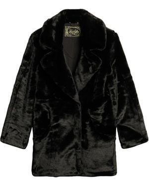 Superdry Middellange Vintage Imitatiebont Jas Voor - Zwart