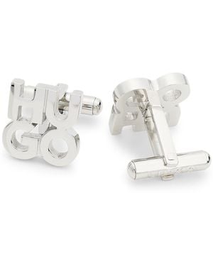 HUGO Stacked-logo Cufflinks In Stainless Steel - White