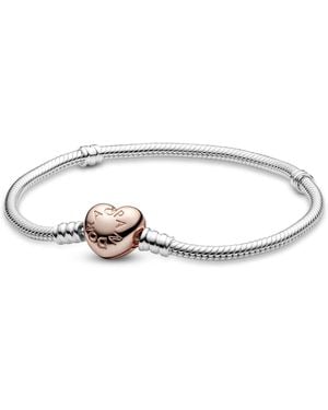 PANDORA Icons Zilveren Armband Met Hartvormige 14-karaats Rosévergulde Sluiting - Metallic