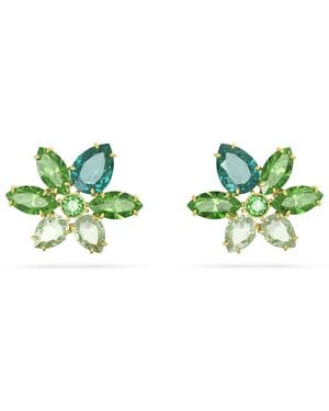 Swarovski Orecchini a lobo gema, taglio misto, fiore, verdi, placcato color oro - Verde