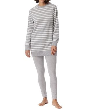 Schiesser Schlafanzug mit Leggings weich und kuschelig-Frottee Pyjamaset - Grau