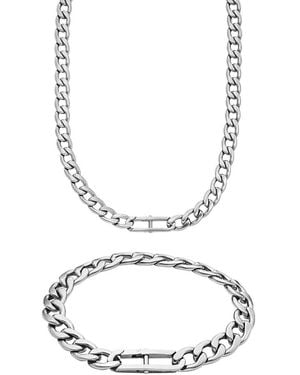 Fossil Heritage Silber-Ton Edelstahl Halskette und Armband - Mettallic