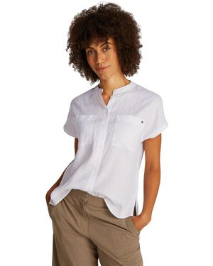 Tommy Hilfiger Ess Linen Kraagloze S/s Blouse - Wit
