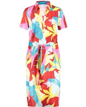 Gerry Weber Nachhaltiges Blusenkleid mit Taillenband Kurzarm floral - Weiß