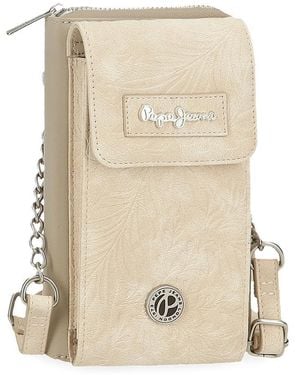 Pepe Jeans Jana Shoulder Bag Mobile Phone Bag Beige 11x20x4cm Polyester With Faux Leather Details By Joumma Bags - Natural