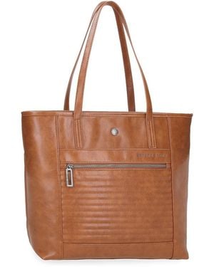 Pepe Jeans Biker Tote Bags Portable 15.6 Inch Brown 34x32x14 Cms Polyester With Faux Leather Details By Joumma Bags