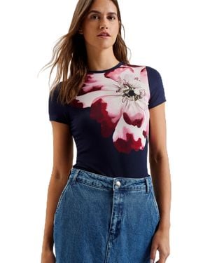 Ted Baker S Wmb-louannn-printed Short Sleeve Fitted Tee T-shirt - Blue