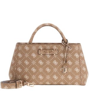 Guess Handtasche Umhängetasche Carrie Logo Girlfriend Satchel Biscotti Logo beige - Mettallic