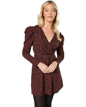 Dorothy Perkins Red Animal Empire Wrap Long Sleeve Mini Dress