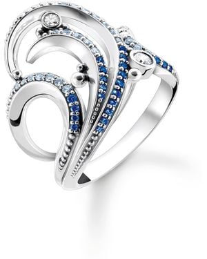 Thomas Sabo Ring Welle mit Blauen Steinen TR2378-644-1-54 Ringgröße 54/17,2