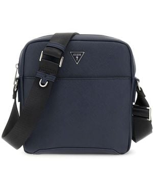 Guess Saffiano Top Zip Crossbody Bag Dark Blue - Blau