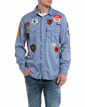 Replay Hemd Langarm mit Patches - Blau