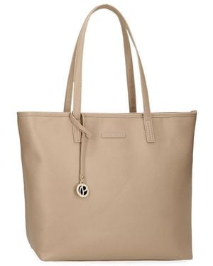 Pepe Jeans Elia Portable Tote Bag 15.6 Inch Beige 34x32x14 Cms Faux Leather By Joumma Bags - Natural