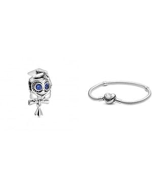 PANDORA Abalorio 798907C01 Buho Graduado. & Pulsera 590719-18 Corazón San Valentín - Metallizzato