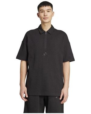 adidas All Szn Waffle Knit Half-zip Short Sleeve Polo Xl Black