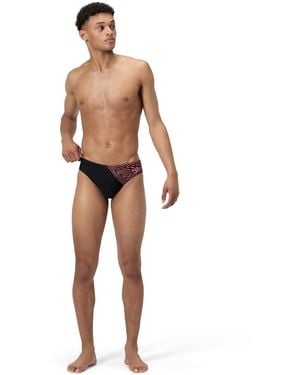 Speedo Medley Logo 7cm Brief Swim Trunks Swimmers Black/coral Sands Size 36 - White