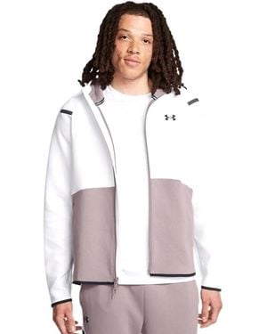Under Armour Unstoppable FLC FZ HD EU-Gry Fleece Tops Uomini Giacca in Pile Grigio S - Bianco