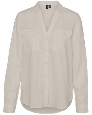 Vero Moda Vmlinn Linen Bumpy Ls Shirt Wvn Noos Blouse - White