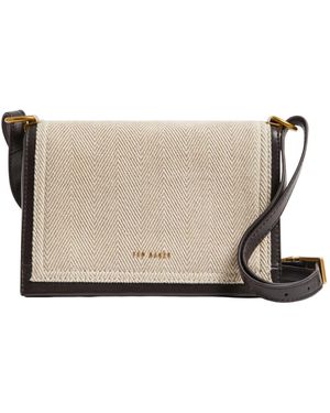 Ted Baker Leder Schultertasche Umhängetasche Talea Herringbone Canvas Crossbody Bag Brn-Choc schwarz