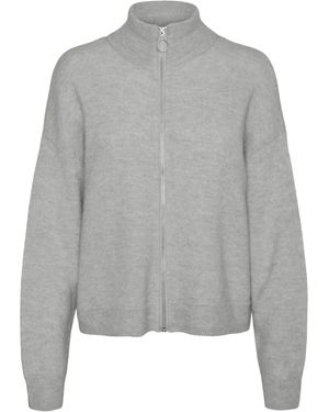 Vero Moda Vmpalma LS-Cardigan con Zip a iche Lunghe - Grigio