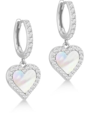 Amazon Essentials Boucles d'oreilles créoles en forme de cœur en argent sterling avec zircon cubique et nacre - Blanc