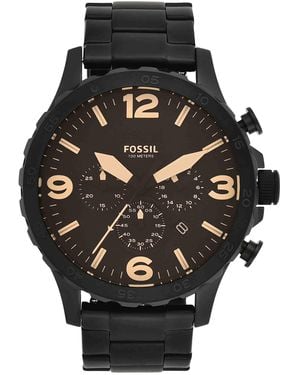 Fossil Nate Quartz Stainless Steel And Leather Casual Watch - Black